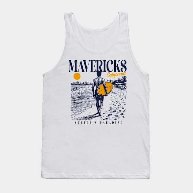 Vintage Surfing Mavericks Beach, California // Retro Surfer Sketch // Surfer's Paradise Tank Top by Now Boarding